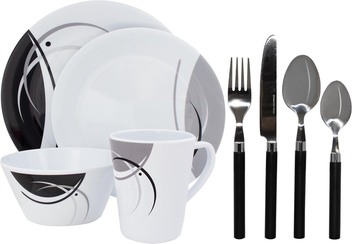 Eurotrail Tafelservies Napoli Met Bestekset Melamine Wit 10-delig