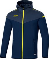 Jako Champ 2.0 Jas Met Capuchon Dames Marine Blauw-Donker Blauw-Fluor Geel Maat 38