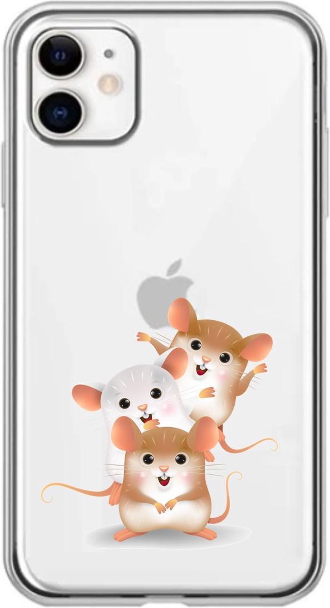 Apple Iphone 11 transparant siliconen hamster hoesje - 3 hamsters