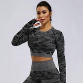 Army Long Sleeve Crop Top  - Zwart