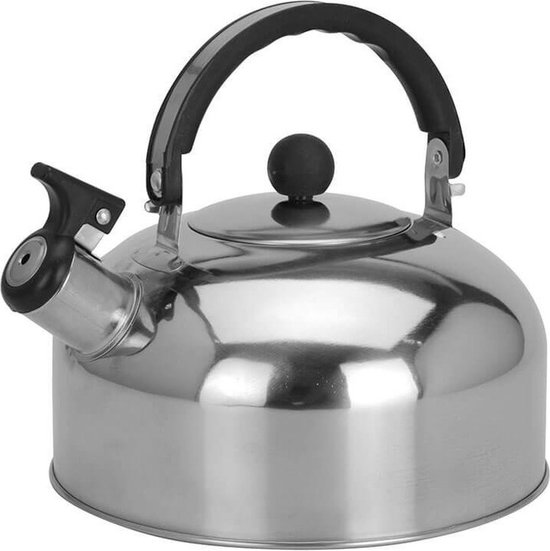 Fluitketel – RVS – 2 liter – zilverkleurig – waterkoker voor camping/ caravan/ camper