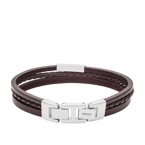 FOSSIL Vintage casual herenarmband van leer of roestvrij staal, met kreeft-sluiting, vouwsluiting of gesp, Leer, Geen edelsteen