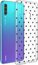 iMoshion Hoesje Geschikt voor Huawei P30 Lite Hoesje Siliconen - iMoshion Design hoesje - Transparant / Zwart / Hearts All Over Black