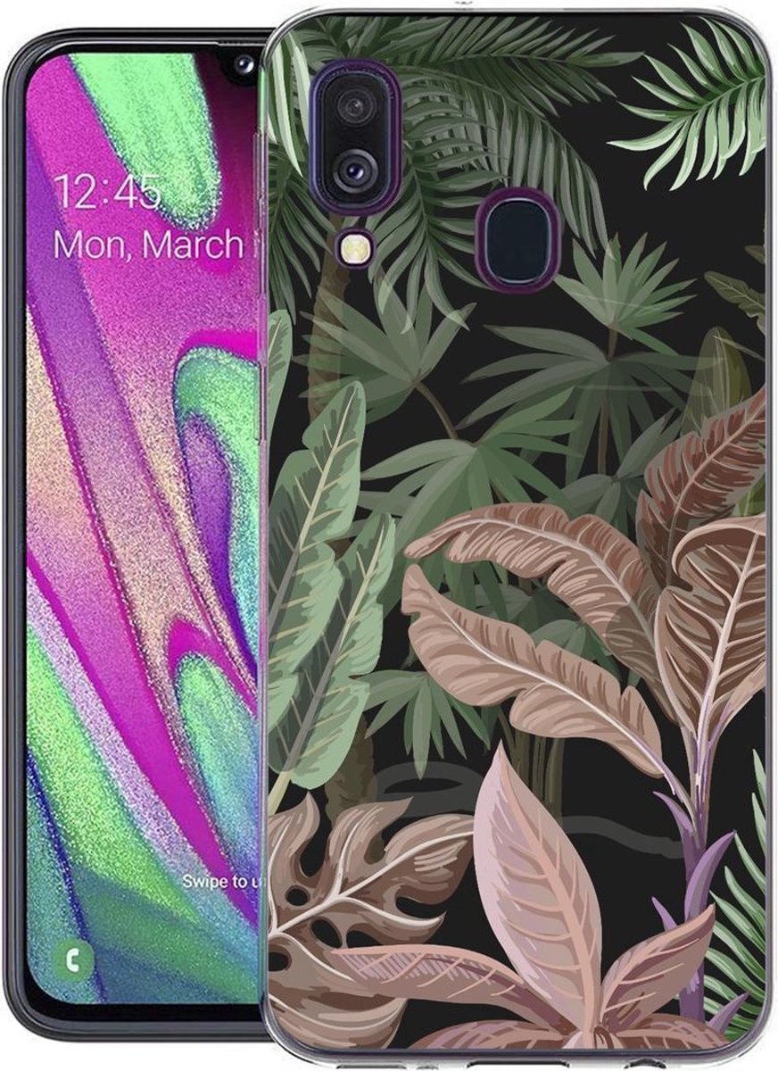 iMoshion Hoesje Geschikt voor Samsung Galaxy A40 Hoesje Siliconen - iMoshion Design hoesje - Groen / Roze / Dark Jungle
