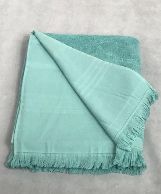Handdoek | Hamamdoek met één zijde badstof | Terry | Mint | 100 x 170 CM