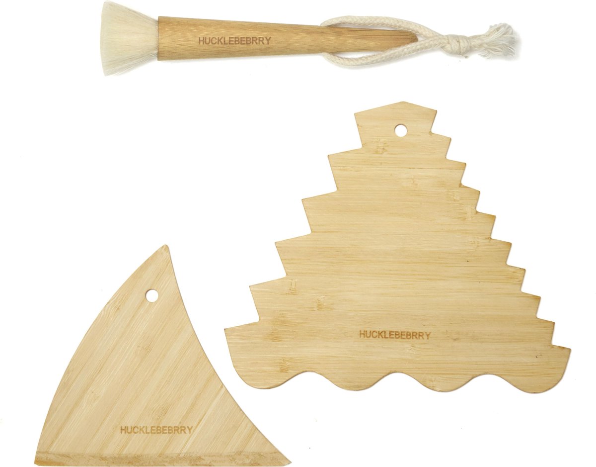 Kikkerland - Huckleberry - Zandtools - Zandkasteel - Strand tools - Bamboe - Bevat: bamboeborstel, gladmaakhulpmiddel, driehoekige hark, strandspeelgoed. - Zand gereedschap