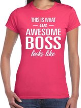 Awesome Boss tekst t-shirt roze dames M