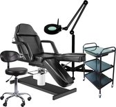 Behandel/pedicure starter set zwart INCL. behandelstoelhoes  (61)-Pedicurestoel- Behandelstoel- Loeplamp- instrumententafel- Werkstoel