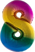Cijferballon folie nummer 8 | Opblaascijfer 8 regenboog 102cm