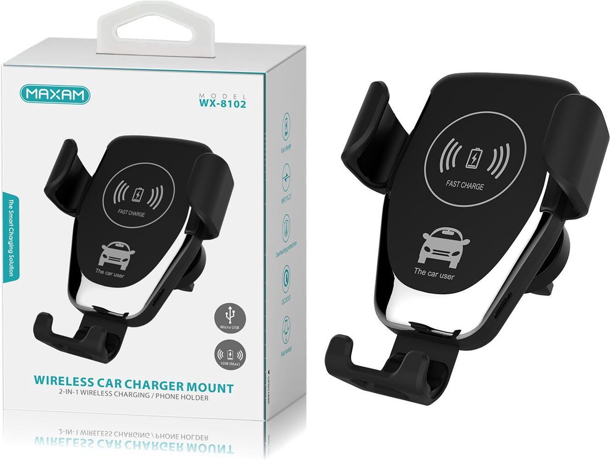Maxam Universele telefoonhouder auto met QI lader Snellader - Wireless Fast Charger - Draadloze oplader auto - Autohouder - Telefoonhouder