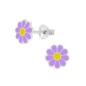 Joy|S - Zilveren madeliefje bloem oorbellen "Daisy" paars