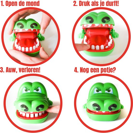 Thumbnail van een extra afbeelding van het spel Bijtende Krokodil met Kiespijn Spel – Reisspel 9x13 – Drankspel voor Volwassenen – Gezelschapspelen - Cadeau Sinterklaas