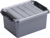 Sunware Q-Line opbergboxen/opbergdozen 2 liter 20 x 15 x 10 cm kunststof - Praktische opslagboxen - Opbergbakken kunststof metallic/zwart
