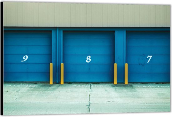 Dibond –Garage Deuren Blauw-40x30 Foto op Aluminium (Met ophangsysteem)