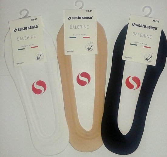 2 pack Sesto-Senso dames ballerina sokjes met siliconen antislip, zwart maat 39-41 - Sesto senso