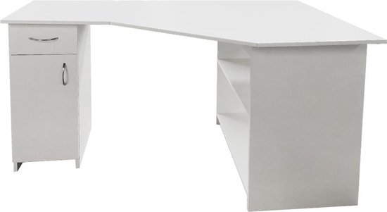 Bureau - hoekbureau - computer meubel - met opbergruimte - 130 cm breed -  wit | bol.com