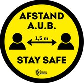 Houd Afstand Rond | vloersticker | Corona Veilig & Sociaal | markering | Fel Geel Zwart | Antislip | Stay Safe | 40 cm
