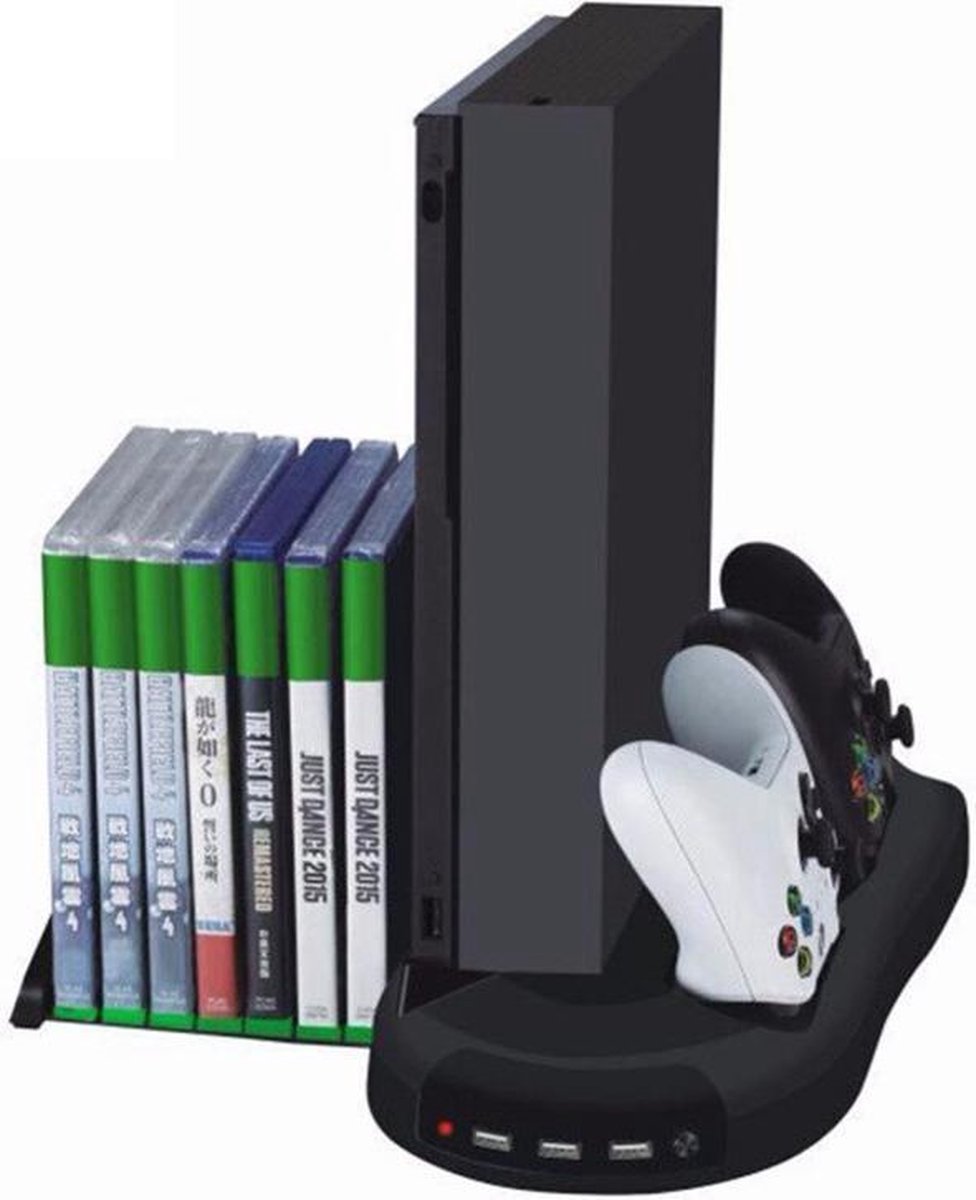 Standaard Voor De XBox One X - Vertical Stand Houder Voet & controller lader | Xbox Standaard + 7 Games houder + oplader en houder voor 2 controllers - KJH