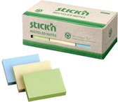 Stick'n recycled sticky notes - 38x51mm, 3x pastel, doos 12 stuks