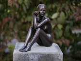 Tuinbeeld - bronzen beeld - Zittend Naakt - Bronzartes - 29 cm hoog