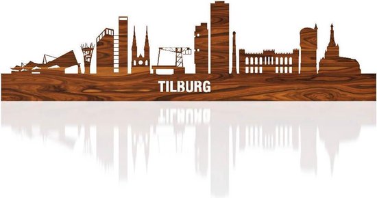 Skyline Tilburg Palissander hout - 80 cm - Woondecoratie - Wanddecoratie - Meer steden beschikbaar - Woonkamer idee - City Art - Steden kunst - Cadeau voor hem - Cadeau voor haar - Jubileum - Trouwerij - WoodWideCities