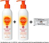 Zon-Bescherm set = 2 x Vision Every Day Sun Protection Pomp –SPF 50 – 200 ml  +  extra verfrissende Aloë Vera gezichtsdoekje van Nuwero