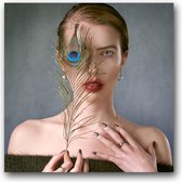 MN Collections - Schilderij - Face Photography. - Zwart, Wit, Blauw En Bruin - 50 X 50 Cm