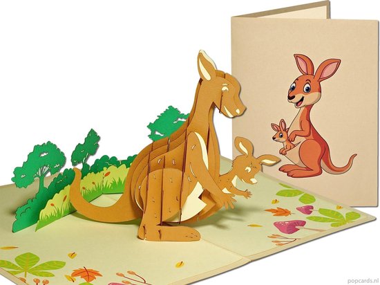 Popcards popupkaarten – Kangoeroe Zwanger Baby kaart Geboorte Jongen Meisje Kangeroe Kangaroe, Australië pop-up kaart 3D wenskaart