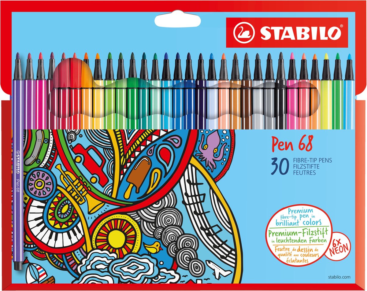 STABILO Pen 68 - Premium Viltstift - Etui Met 30 Kleuren