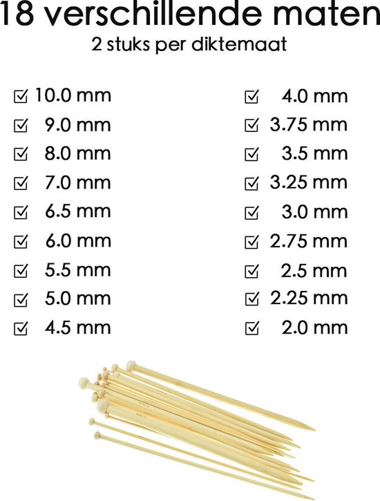 Scheermes sturen Verstikken Breinaalden Set Bamboe 36 Stuks - 18 Verschillende Maten - 35 cm Lang - 2  tot 10 mm... | bol.com