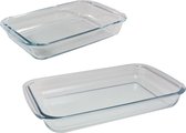 Set van 2 rechthoekige glazen ovenschalen 1,6 en 3 liter - Ovenschotel schalen - Bakvorm