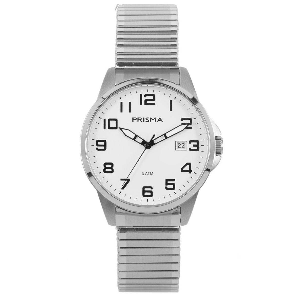 Prisma horloge P.1480 Heren Edelstaal Datum Rekband