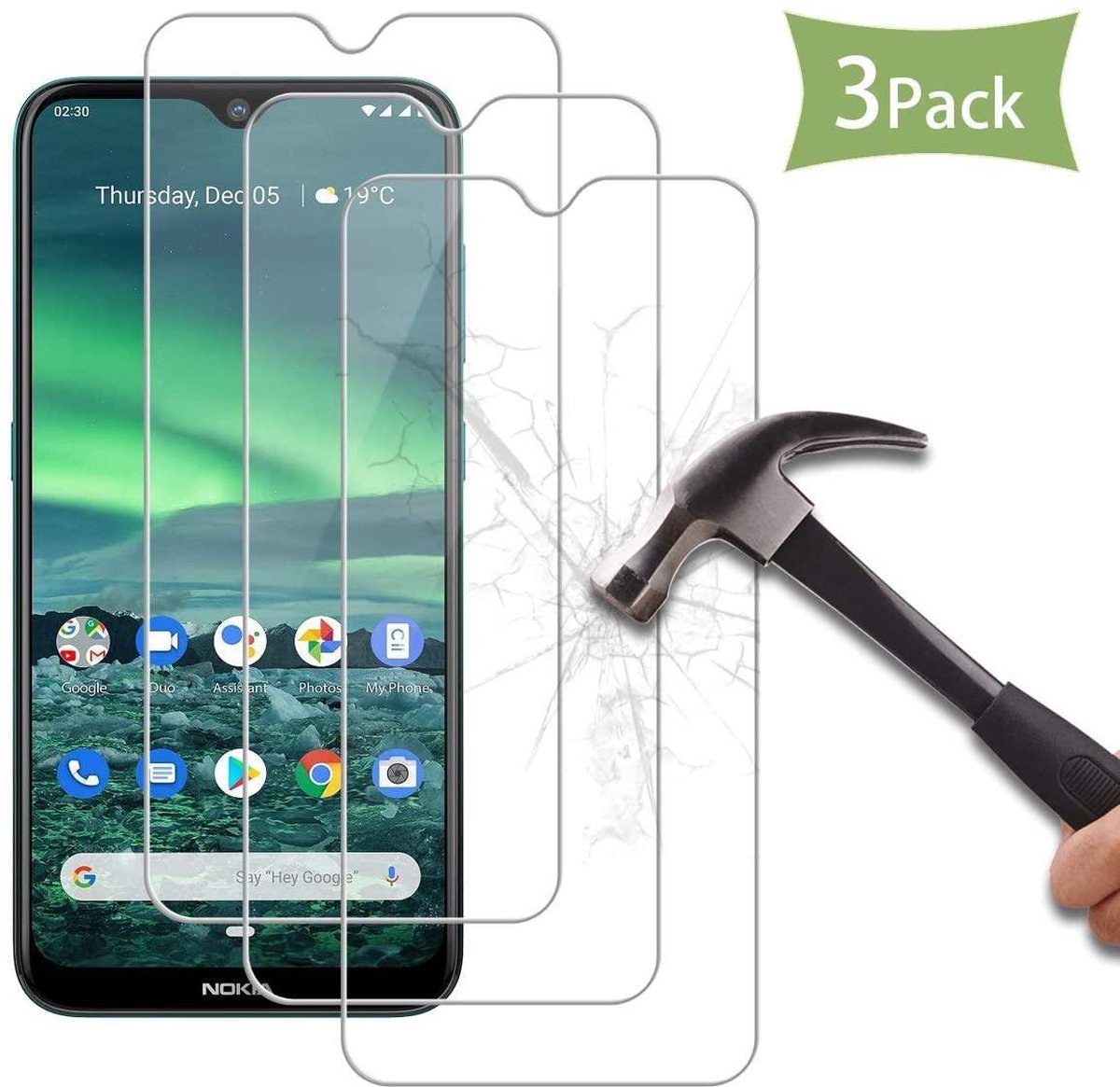 3 Stuks Screenprotector Tempered Glass Glazen Gehard Screen Protector 2.5D 9H (0.3mm) - Geschikt Voor: Nokia 2.3