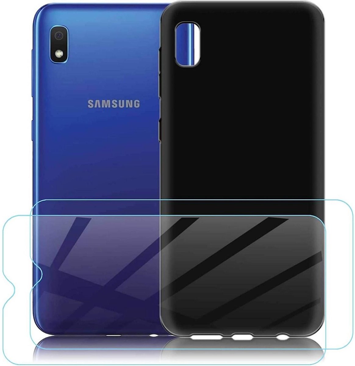 Silicone Soft Back Cover Hoesje Geschikt voor: Samsung Galaxy A10E Lite Hoesje - Soft TPU Siliconen Case & 2X Tempered Glas Combi - Zwart