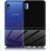 Samsung Galaxy A10E Lite  Hoesje - Soft TPU Siliconen Case & 2X Tempered Glas Combi - Zwart