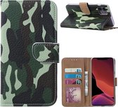 Telefoonhoesje Geschikt voor: iPhone 11 Pro Max - Bookcase Camouflage - portemonee hoesje