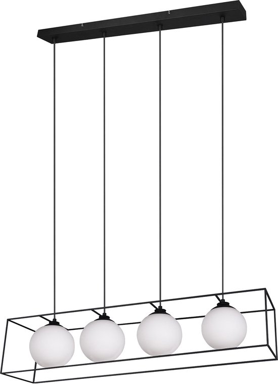 LED Hanglamp - Hangverlichting - Trion Gebia - E27 Fitting - 4-lichts - Vierkant - Mat Zwart - Aluminium