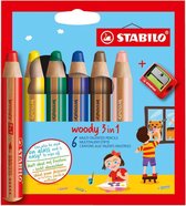 Crayons de couleur STABILO Woody 3 en 1 - Coffret 6 pièces + taille-crayon