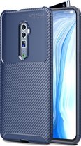 Voor OPPO Reno2 Carbon Fibre Texture Shockproof TPU Case (Blauw)