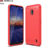 Geborsteld textuur koolstofvezel TPU case voor Nokia 2.2 (rood)