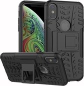 Tire Texture TPU + PC Shockproof Case voor iPhone XS Max, met houder (zwart)