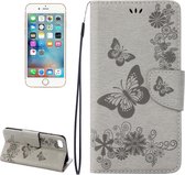 Voor iPhone 8 & 7 Pressed Flowers Butterfly Pattern Horizontal Flip Leather Case met houder & kaartsleuven & portemonnee (grijs)