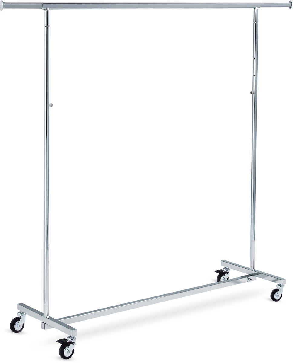 Inklapbaar kledingrek met wielen - verstelbare hoogte -140 cm lang - Chroom
