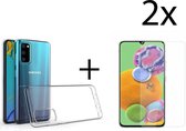 Samsung Galaxy A41 Hoesje - Samsung Galaxy A41 Screenprotector - Transparant Siliconen Case + 2x Screen Protector