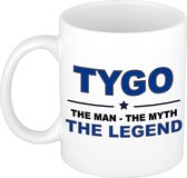 Naam cadeau Tygo - The man, The myth the legend koffie mok / beker 300 ml - naam/namen mokken - Cadeau voor o.a verjaardag/ vaderdag/ pensioen/ geslaagd/ bedankt