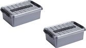 2x stuks sunware Q-Line opbergboxen/opbergdozen 4 liter 30 x 20 x 10 cm kunststof - Praktische opslagboxen - Opbergbakken