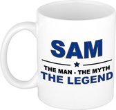 Naam cadeau Sam - The man, The myth the legend koffie mok / beker 300 ml - naam/namen mokken - Cadeau voor o.a  verjaardag/ vaderdag/ pensioen/ geslaagd/ bedankt