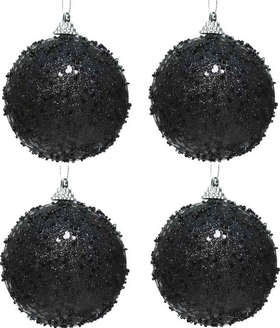 onthouden Gehakt Leer 4x Zwarte glitter/glimmer kerstballen 8 cm kunststof - Onbreekbare  kerstballen -... | bol.com