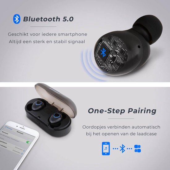 Draadloze Oordopjes - Wireless Bluetooth 5.0 Earbuds - met Oplaadcase - Waterproof - Zwart - Merkloos