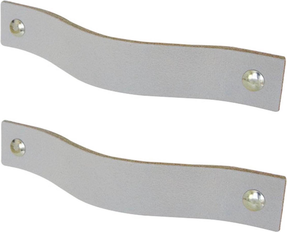 2x Leren handgrepen 'platte greep' - maat M (19 x 2,5 cm) - LICHTGRIJS - incl. 3 kleuren schroefjes (handgreepjes - leren grepen - greepjes - leren lusjes) (handgreepjes - leren grepen - greepjes - leren lusjes)